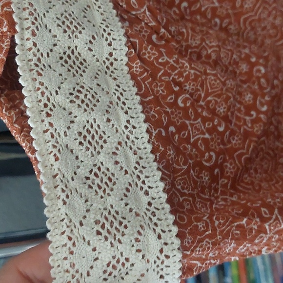 Crocheted Flutter Sleeve Floral Smocked Blouse Tank Top Summer Boho Beach - Picture 3 of 7